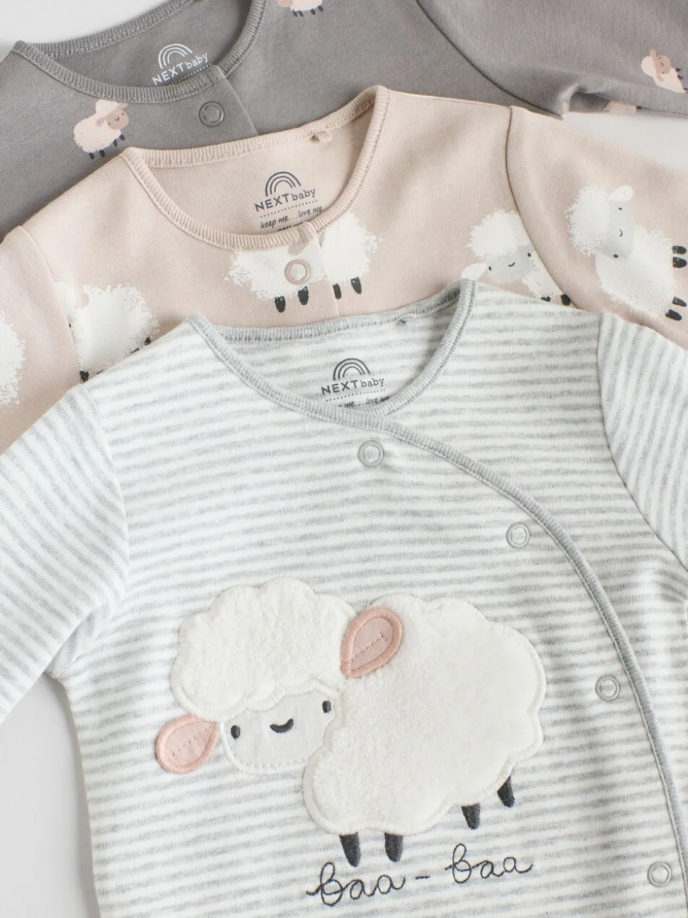 Grijs - Baby Popper Sleepsuits 3 Pack