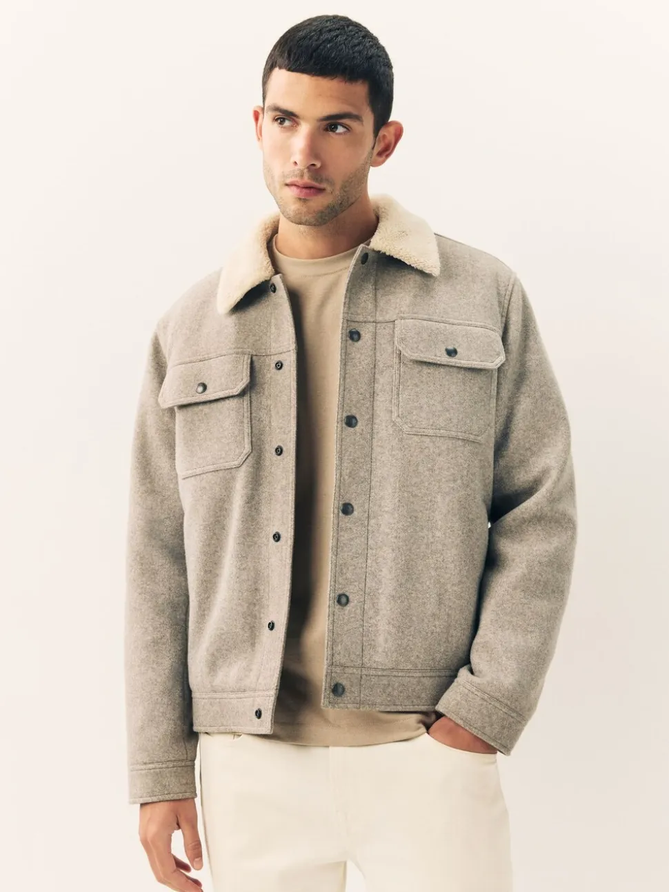 Grijs - Borg Lined Trucker Jacket