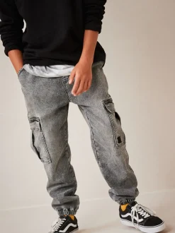 Grijs - Cargo jeans met elastische taille (3-16 jr)