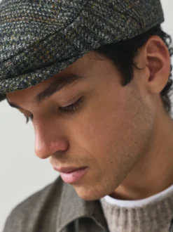 Grijs - Check Harris Tweed Flat Cap
