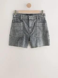 Grijs - Denim Cargo Pocket Shorts