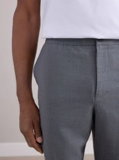 Grijs - Elasticated Waist Wool Rich Textured Formal Trousers