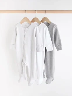 Grijs - Essential 100% Katoenen babypakjes met rits 3 Pack (0-3jr)