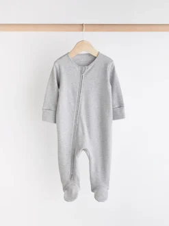 Grijs - Essential 100% Katoenen babypakjes met rits 3 Pack (0-3jr)
