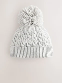 Grijs - Gebreide kabel Beanie-muts met pompom
