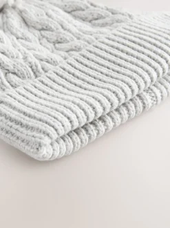 Grijs - Gebreide kabel Beanie-muts met pompom