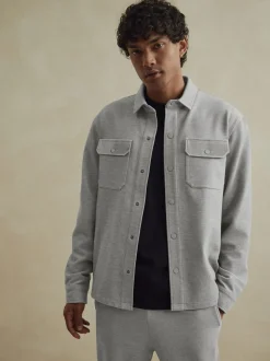 Grijs - Jersey keperstof Overshirt met drukknopen