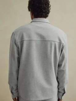Grijs - Jersey keperstof Overshirt met drukknopen