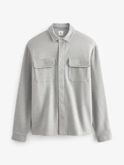 Grijs - Jersey keperstof Overshirt met drukknopen