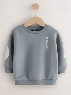 Grijs - Jersey sweatshirt met ronde hals en print op de rug (3mnd -7jr)