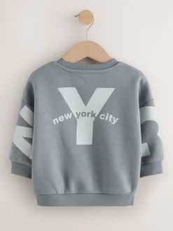 Grijs - Jersey sweatshirt met ronde hals en print op de rug (3mnd -7jr)