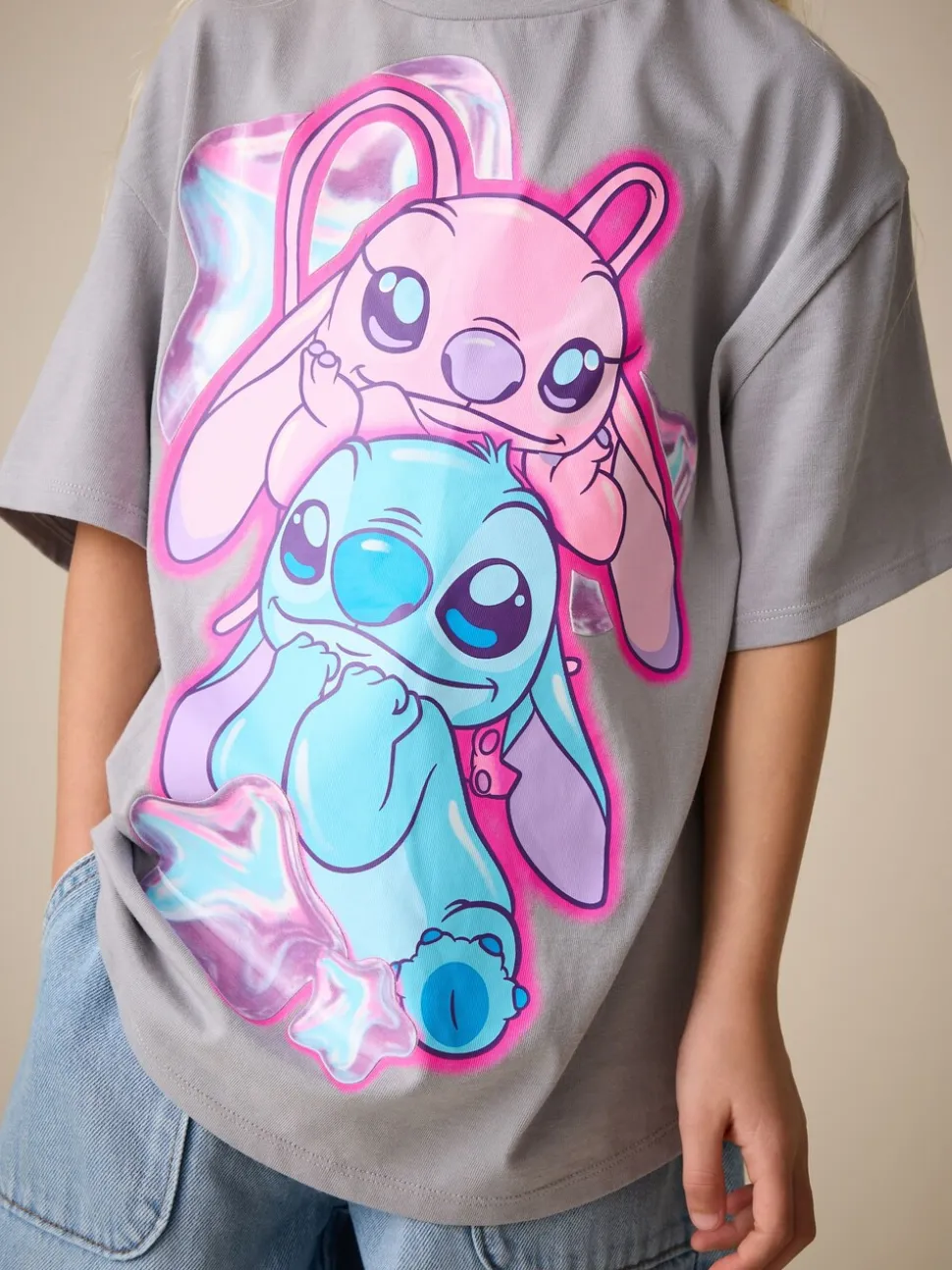 Grijs - Lilo & Stitch Oversized Graphic T-Shirt (3-16yrs)
