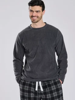 Grijs - Loungeable Fleece Check Trousers Pyjama Set