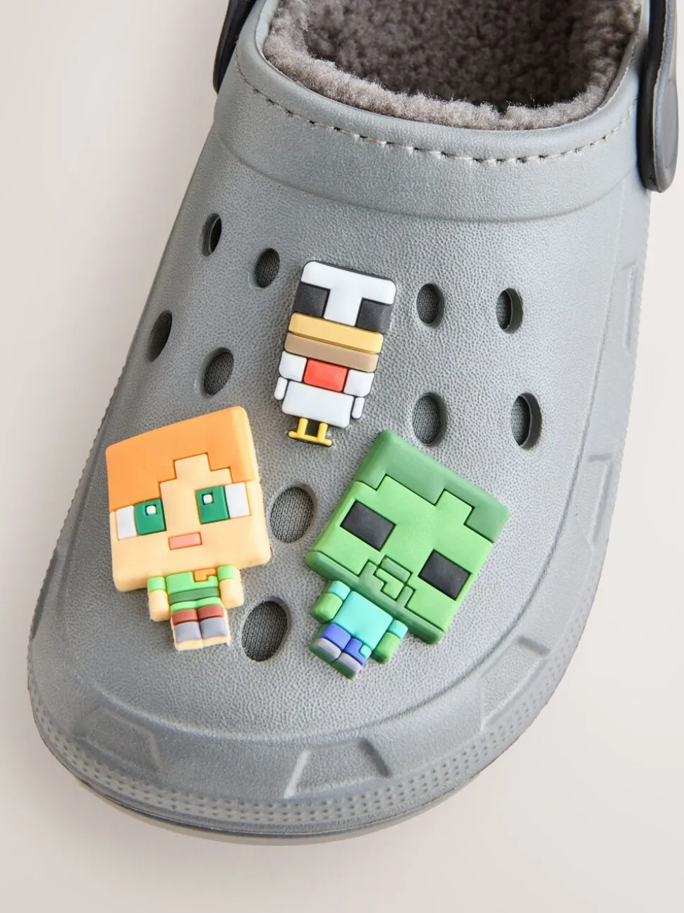 Grijs - Minecraft pantoffelklompen met warme voering