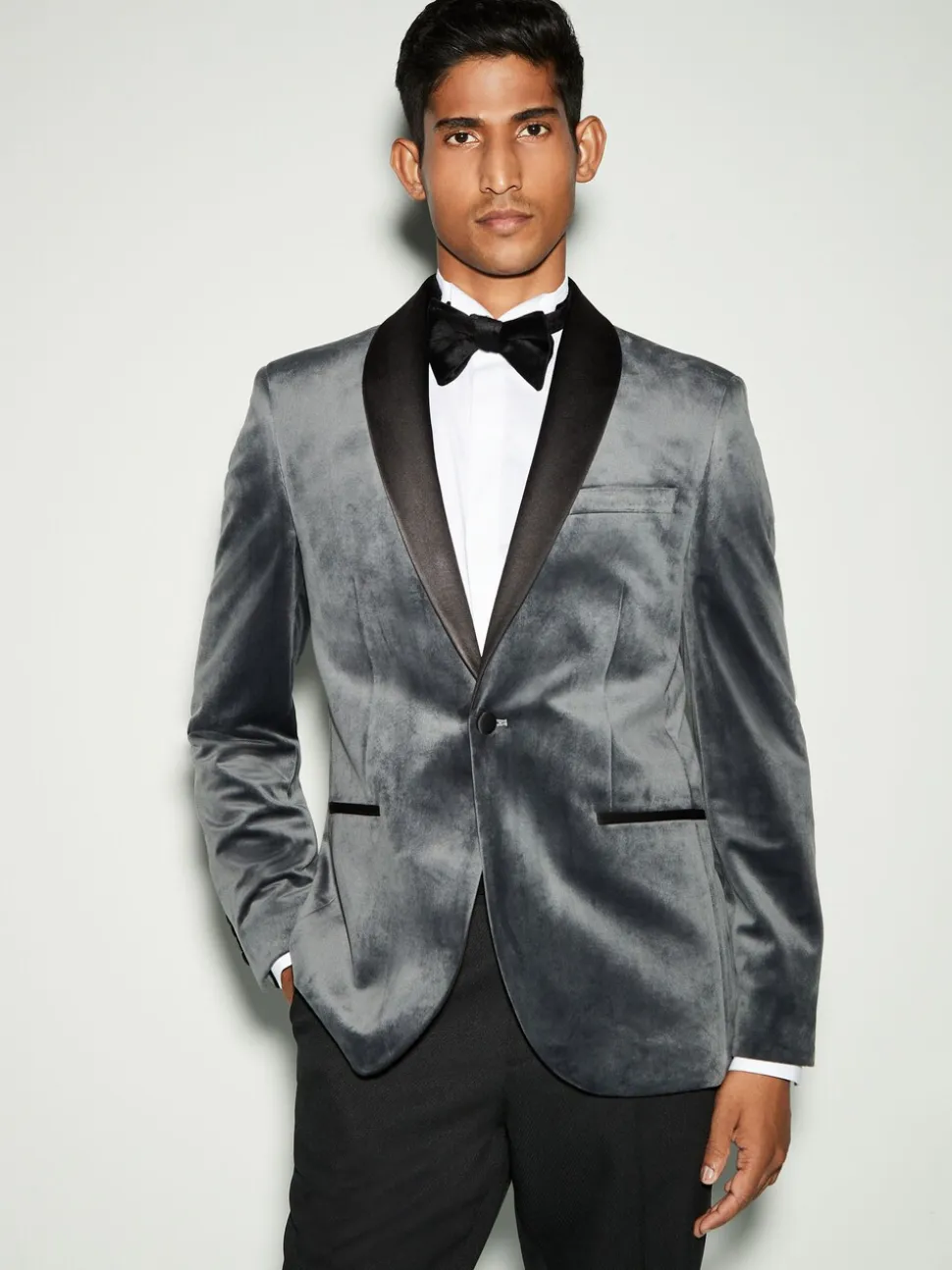 Grijs - Normale Pasvorm - Fluwelen blazer