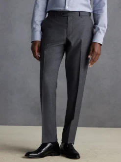 Grijs - Normale Pasvorm - Signature - 100% Wollen broek met Motion Flex-tailleband