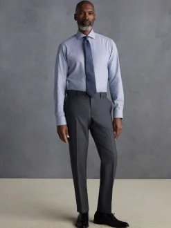Grijs - Normale Pasvorm - Signature - 100% Wollen broek met Motion Flex-tailleband