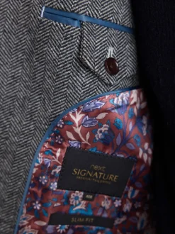 Grijs - Normale Pasvorm - Signature Nova Fides Blazer van wolblend met visgraatmotief