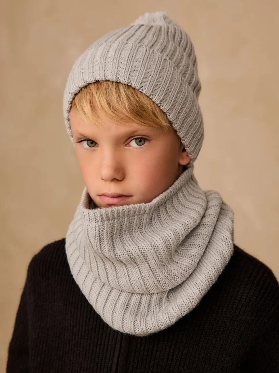Grijs - Pom Beanie Hat & Snood Set 2 Piece (1-16yrs)