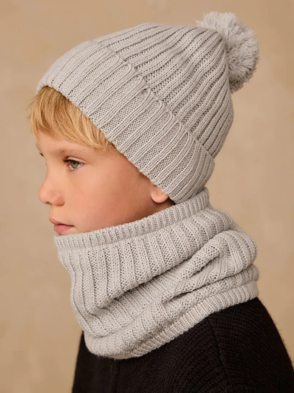 Grijs - Pom Beanie Hat & Snood Set 2 Piece (1-16yrs)