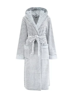 Grijs - Pour Moi Knusse Geribde Fleece Midi Badjas met Capuchon