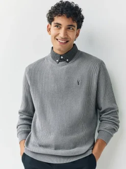 Grijs - Regular Fit Rib Texture Mock Shirt Jumper