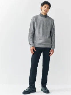 Grijs - Regular Fit Rib Texture Mock Shirt Jumper