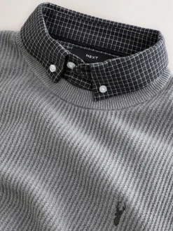 Grijs - Regular Fit Rib Texture Mock Shirt Jumper