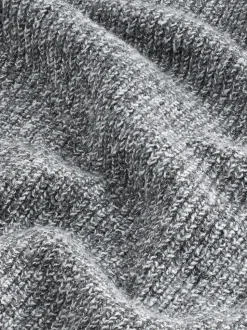 Grijs - Regular-fit gebreide trui met textuur en kwartrits bij de hals en wol