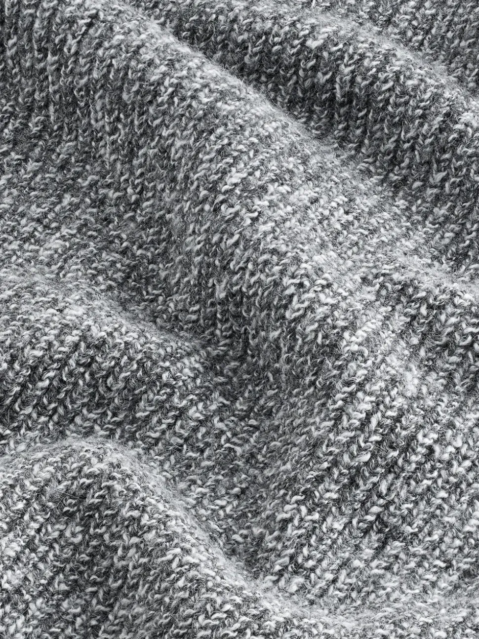 Grijs - Regular-fit gebreide trui met textuur en kwartrits bij de hals en wol