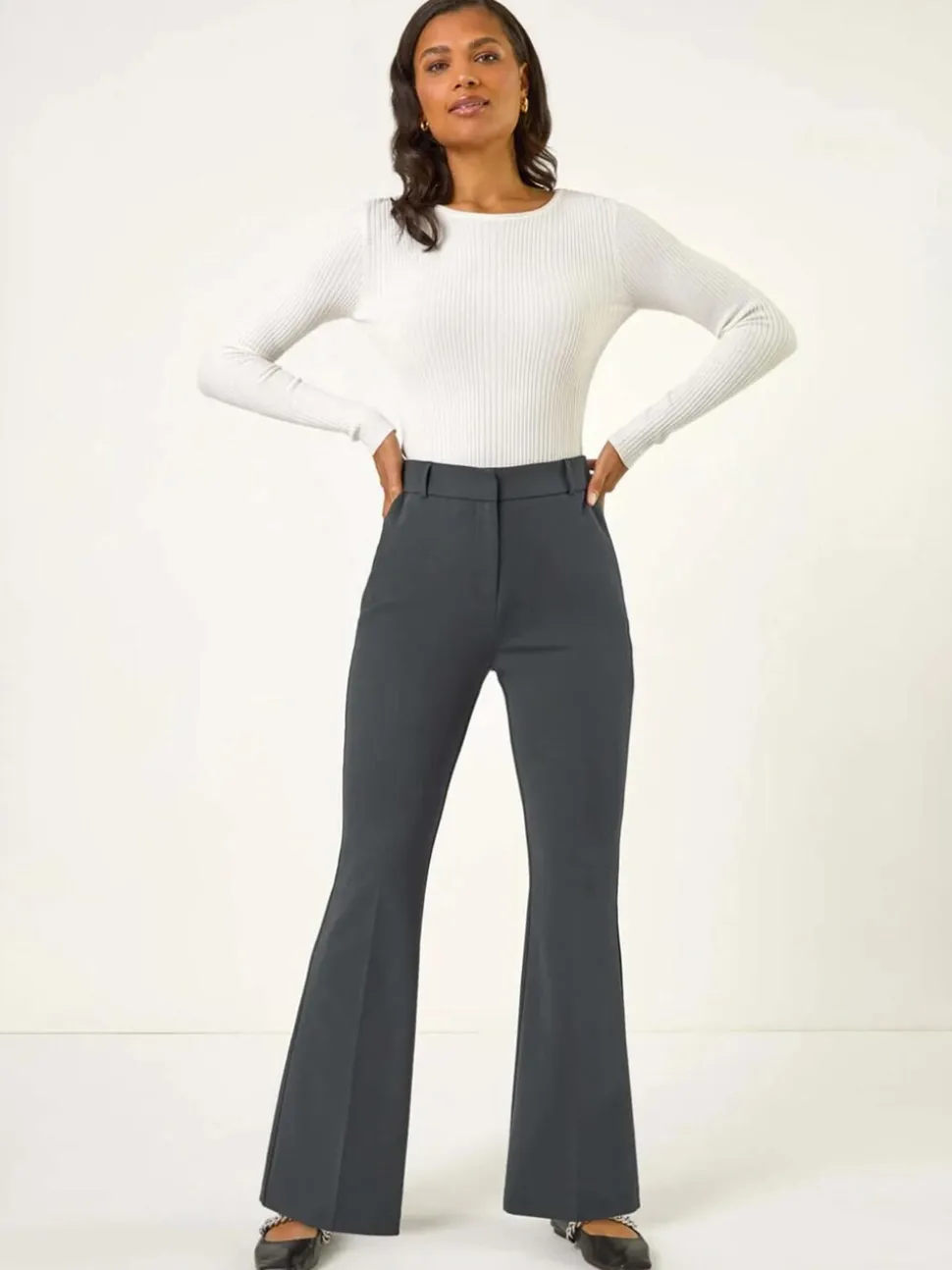 Grijs - Roman Long Bootcut Stretch Trousers