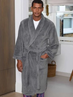 Grijs - Savile Row Company Lightweight Soft Fleece Rope Edge Dressing Gown