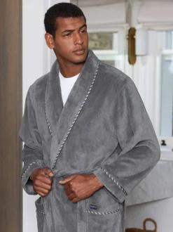 Grijs - Savile Row Company Lightweight Soft Fleece Rope Edge Dressing Gown