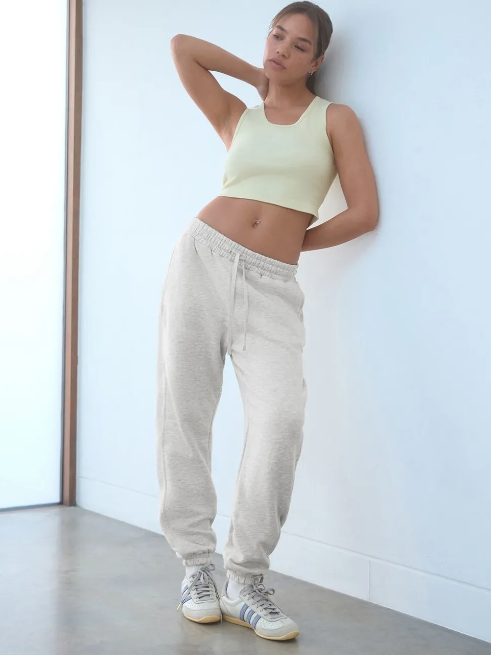 Grijs - Self. joggingbroek met boorden