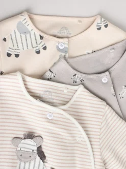 Grijs - Set 3 baby-pyjama's met zebraprint van 100% katoen (0-2jr)