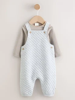 Grijs - Set van gewatteerde jersey tuinbroek en rompertje voor baby's (0mnd-2jr)
