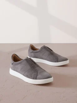 Grijs - Signature Premium Leather Laceless Slip-On Trainers