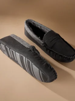 Grijs - Signature Suede Fabric Trim Moccasin Slippers
