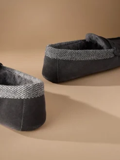 Grijs - Signature Suede Fabric Trim Moccasin Slippers