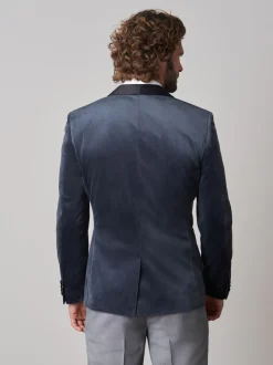 Grijs - Slim Fit - Fluwelen blazer