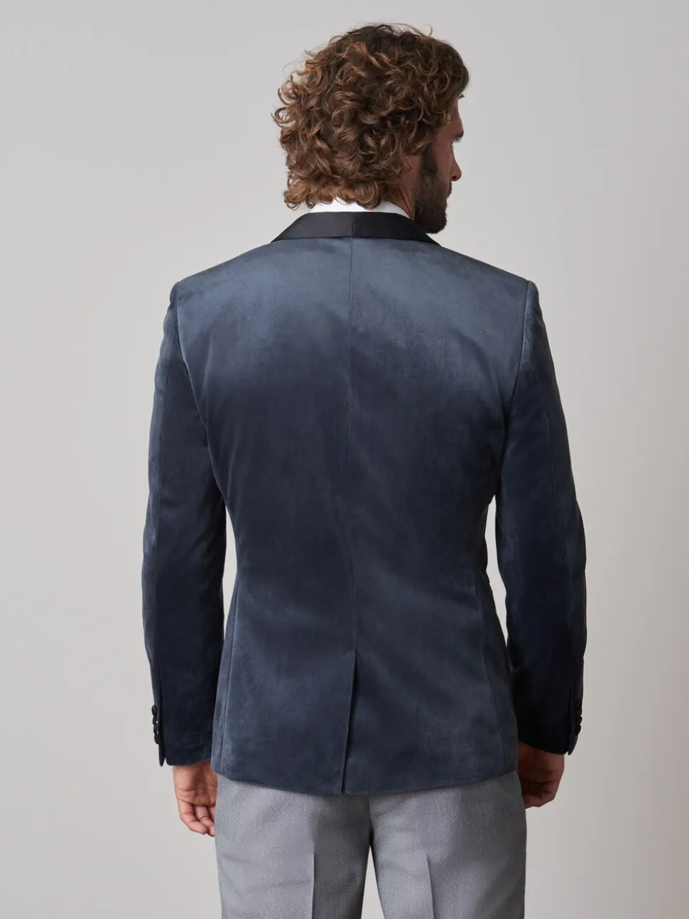 Grijs - Slim Fit - Fluwelen blazer