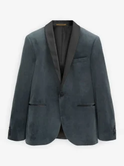 Grijs - Slim Fit - Fluwelen blazer