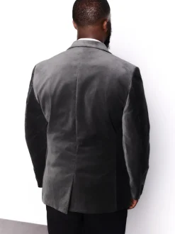 Grijs - Slim Fit - Motionflex stretchyfluwelen Blazer
