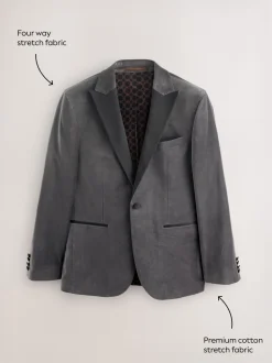 Grijs - Slim Fit - Motionflex stretchyfluwelen Blazer