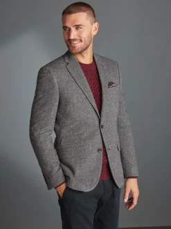 Grijs - Slim Fit - Signature Nova Fides Blazer van wolblend met visgraatmotief