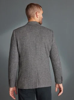 Grijs - Slim Fit - Signature Nova Fides Blazer van wolblend met visgraatmotief