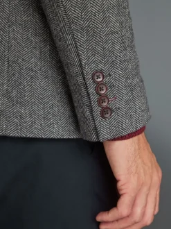 Grijs - Slim Fit - Signature Nova Fides Blazer van wolblend met visgraatmotief