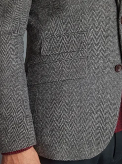 Grijs - Slim Fit - Signature Nova Fides Blazer van wolblend met visgraatmotief