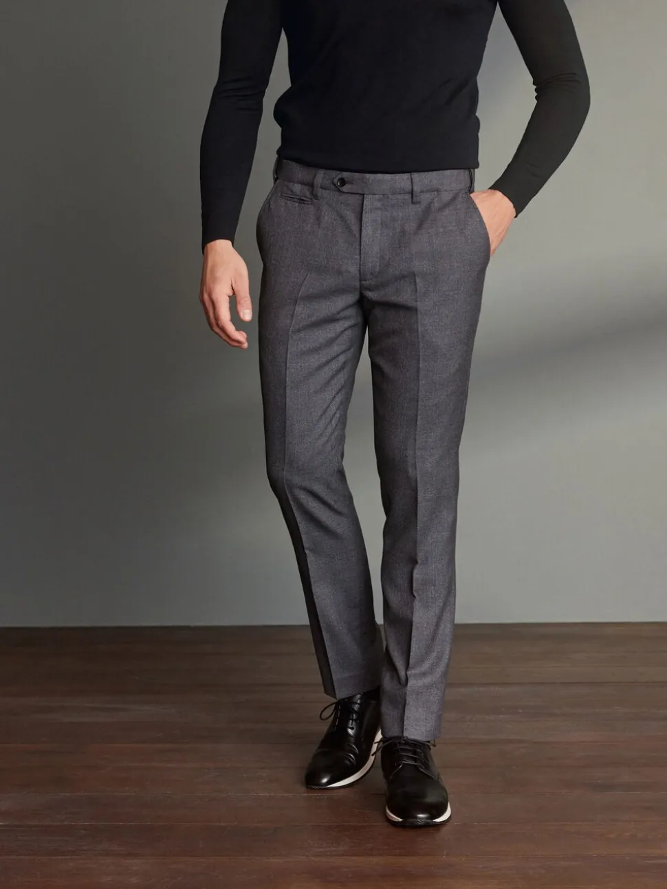 Grijs - Slim Fit - Signature - 100% Wollen broek met Motion Flex-tailleband
