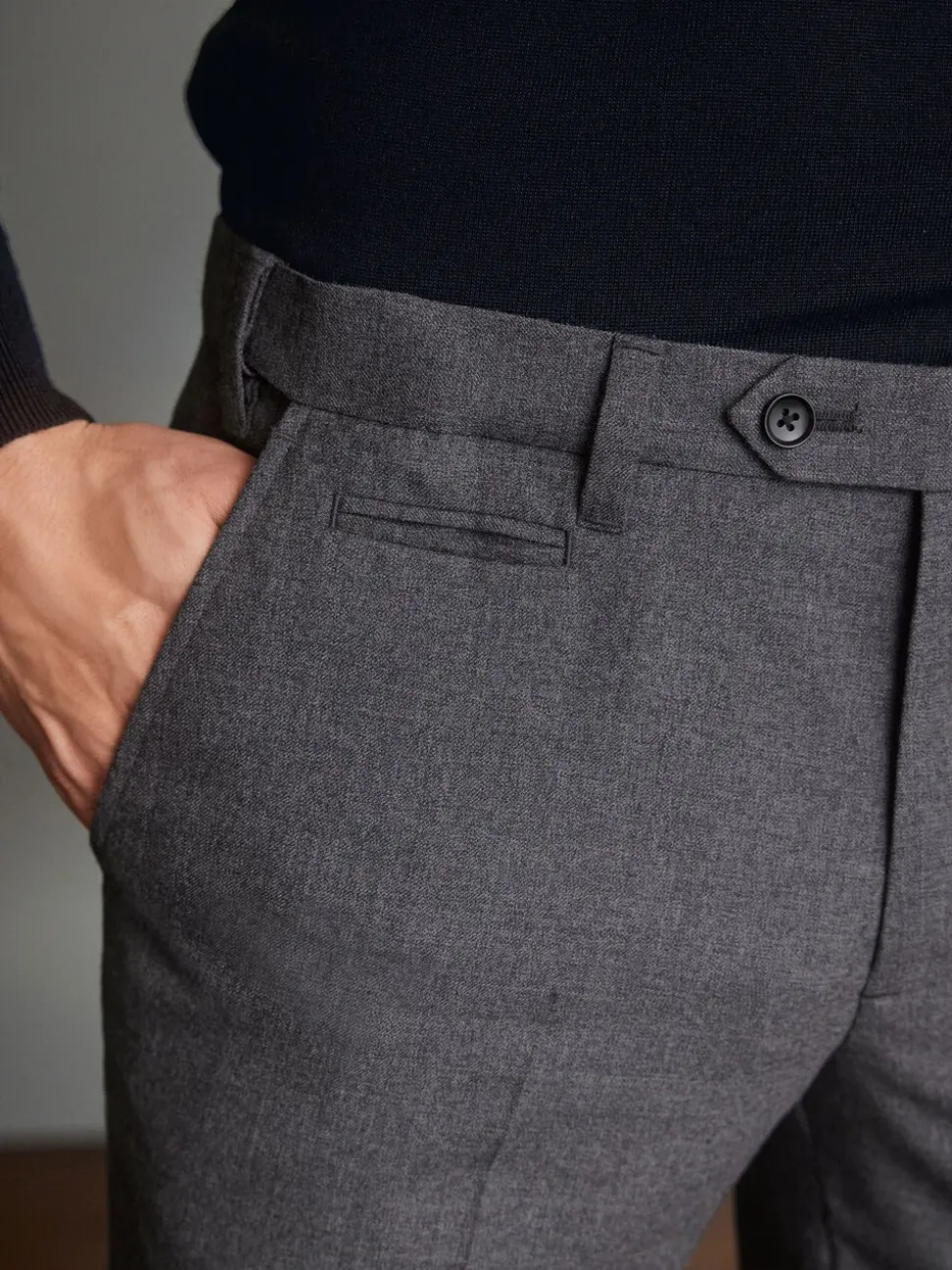 Grijs - Slim Fit - Signature - 100% Wollen broek met Motion Flex-tailleband